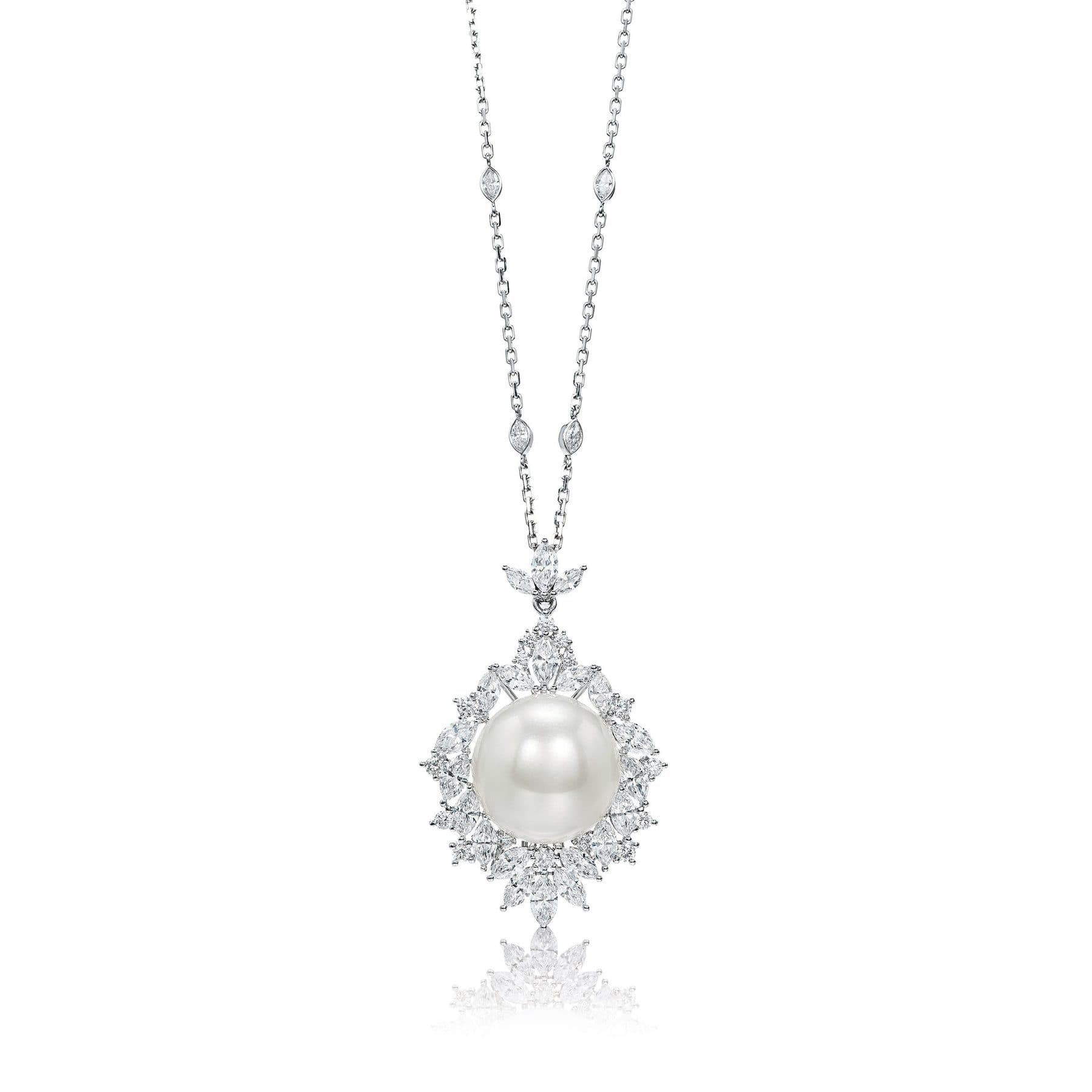 South Sea White Pearl Diamond Pendant Necklace