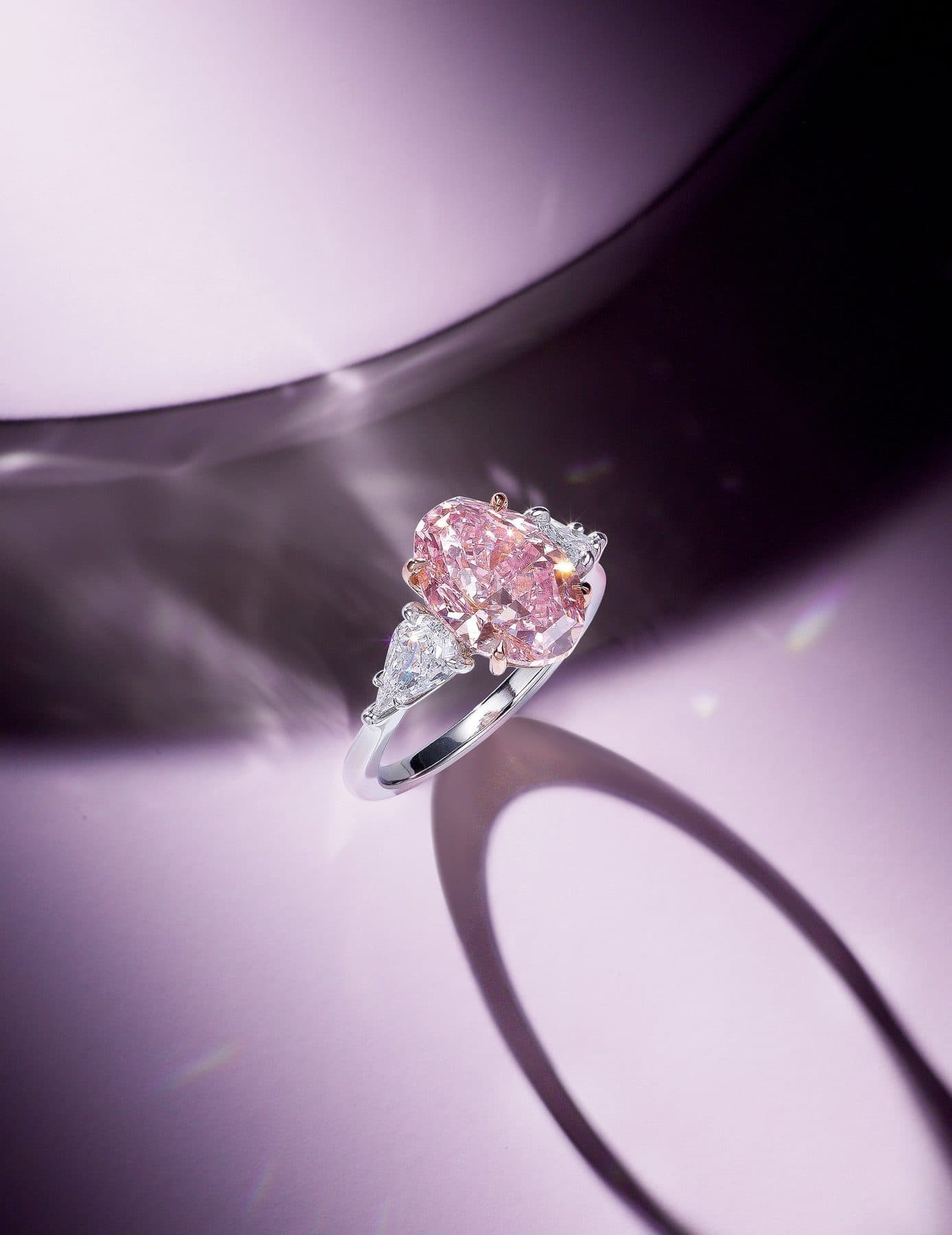 Three-Stone Purplish Pink Diamond Ring