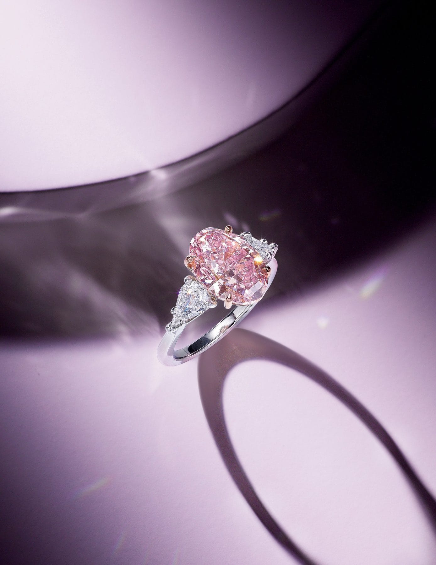 Three-Stone Purplish Pink Diamond Ring