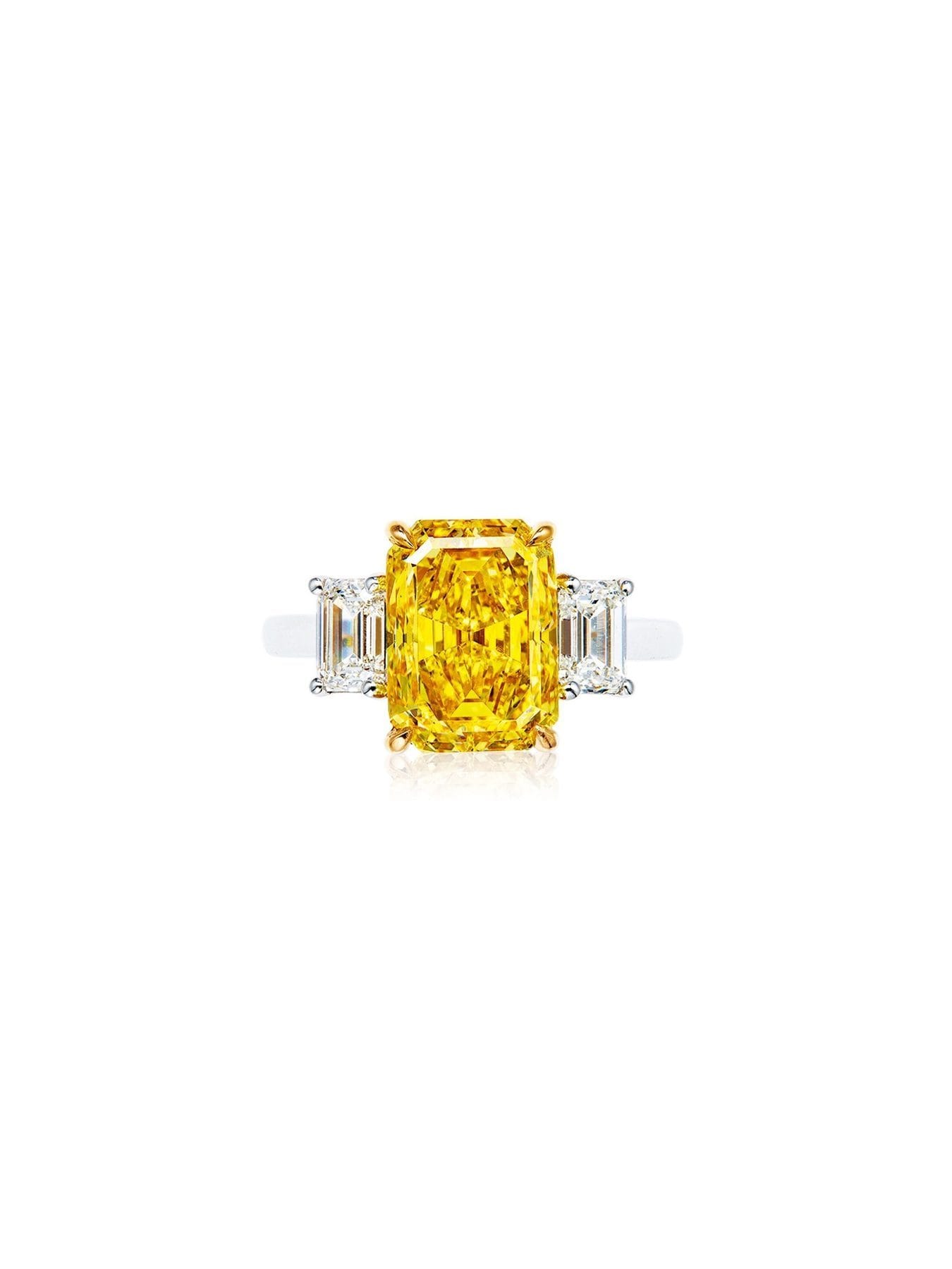 Fancy Vivid Yellow Diamond and Diamond Ring
