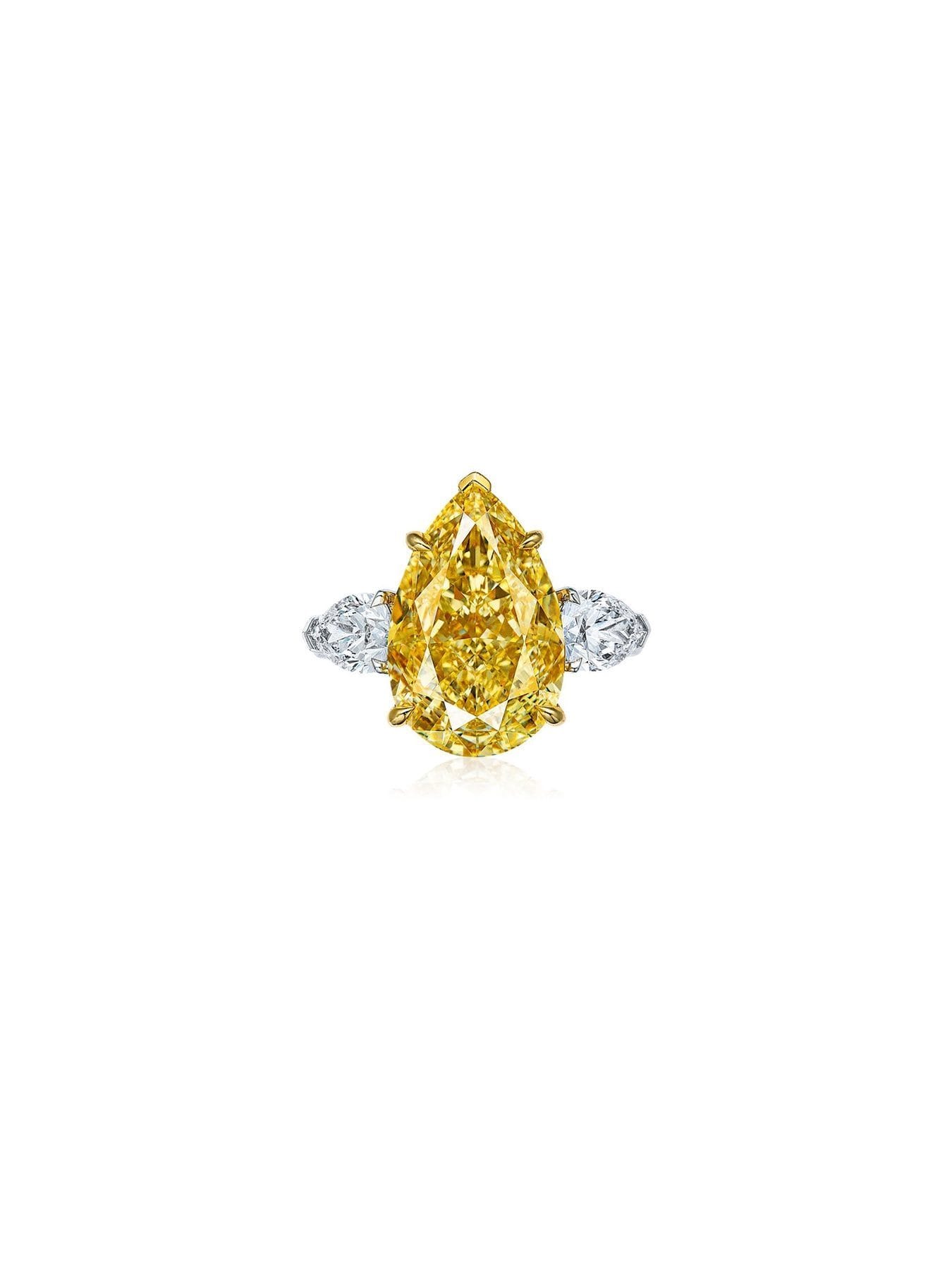 Fancy Intense Yellow Pear Diamond Three-Stone Ring